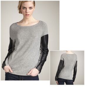 NWT Bergdorf Goodman Aiko Kwan Leather-Sleeve Sweater Size XS